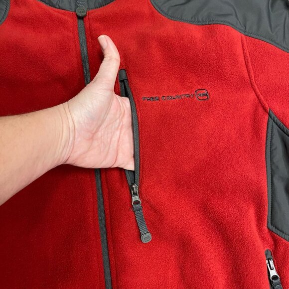 NWT Free Country Mens L Red Club Tech Fleece Jacket Full Zip Pockets Outerwear - Picture 10 of 16